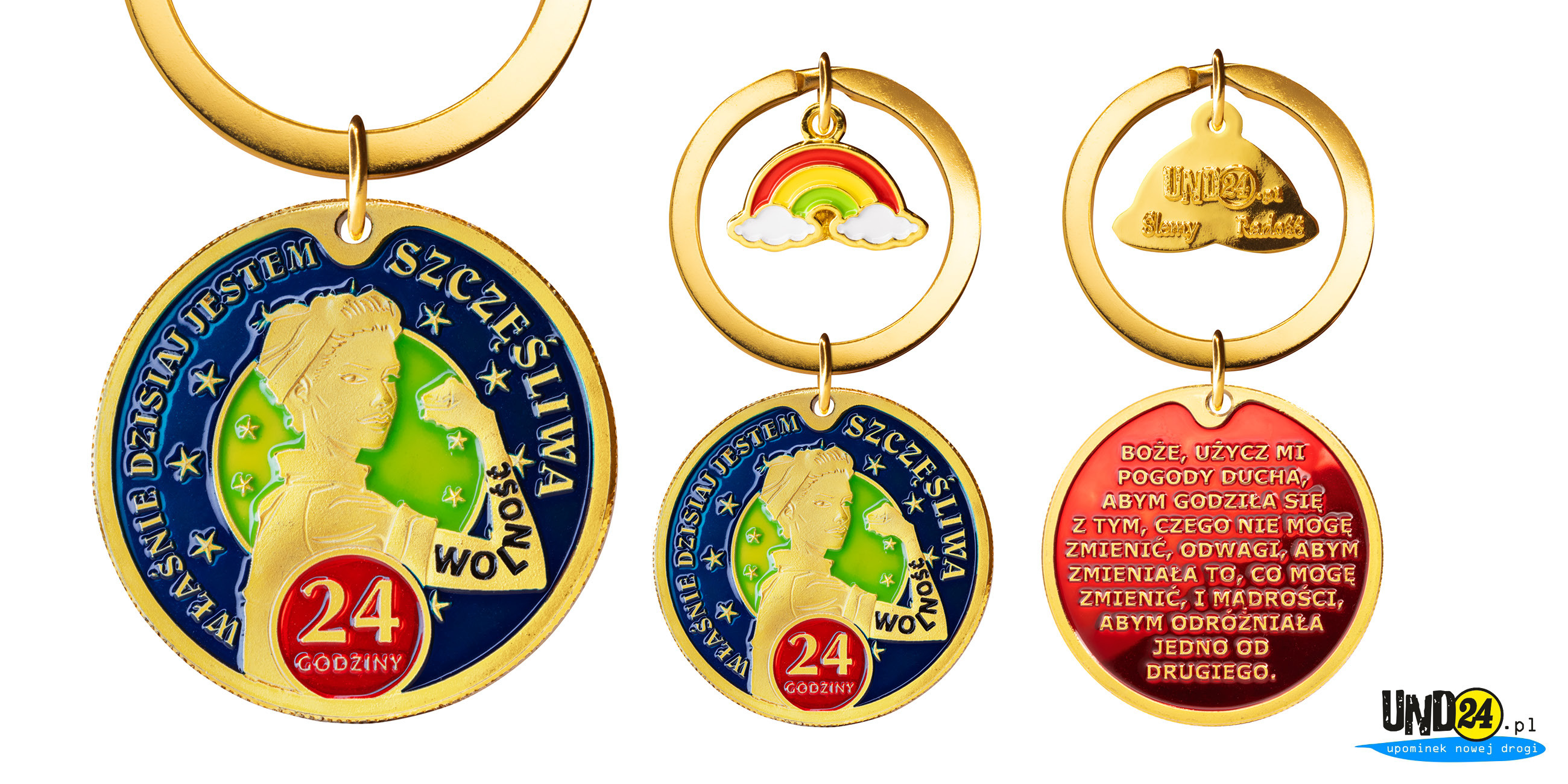 Medal - Brelok dla Pań - Właśnie Dziś Jestem Szczęśliwa - 24 Godziny - Modlitwa o Pogodę Ducha - w Amerykańskim Stylu