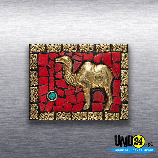 Magnes - Dromader -  Płaskorzeźba inkrustowana kamieniami w kolorze czerwonym