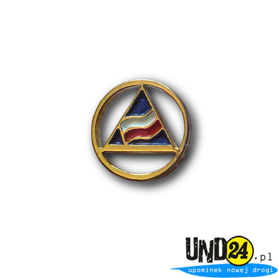Znaczek - Pins - Przypinka - Trójkąt wpisany w ażurowy okrąg - Flaga Polski - Polska 